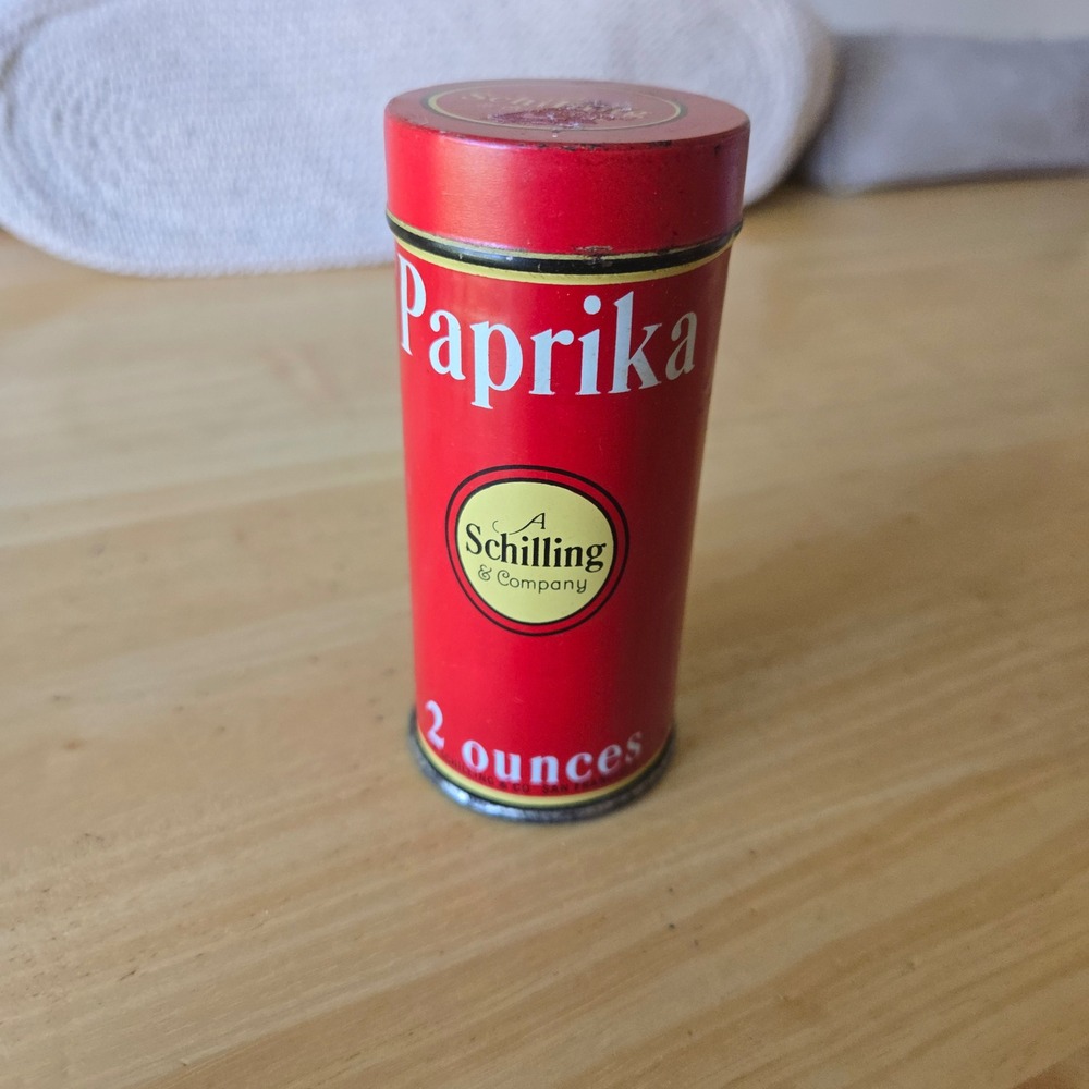 Vintage Schilling & Company Paprika Tin 2oz San Francisco Spice Container Red